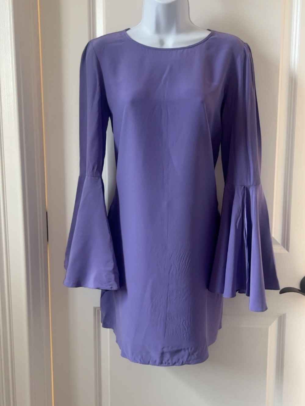 Elizabeth and James Purple Long Bell-Sleeve Mini Dress